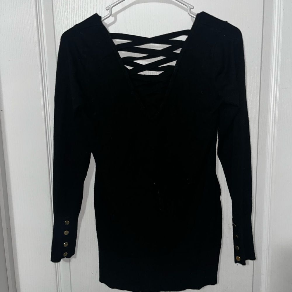 Cache Black Top with Gold Button Details